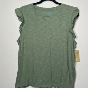 Green Sleeveless Top with Lace Trim